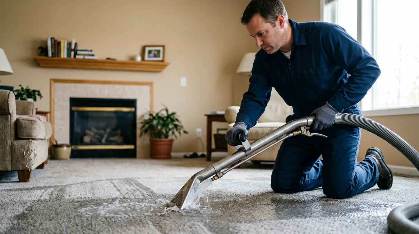 Water damage restoration technician working near Andover, MA